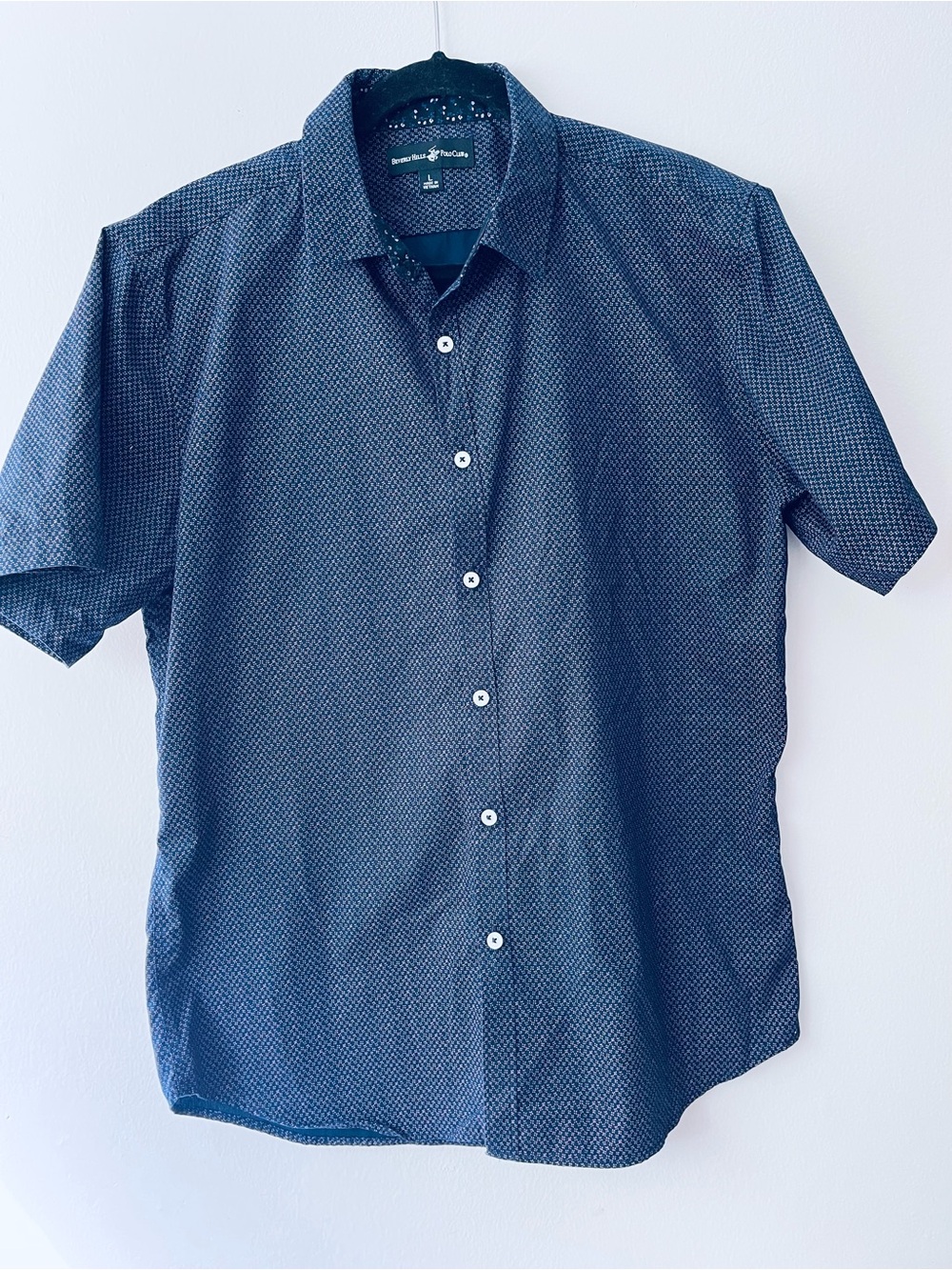 Beverly Hills Polo Club Men’s Dark Blue Patterned Short-Sleeve Button-Down Shirt